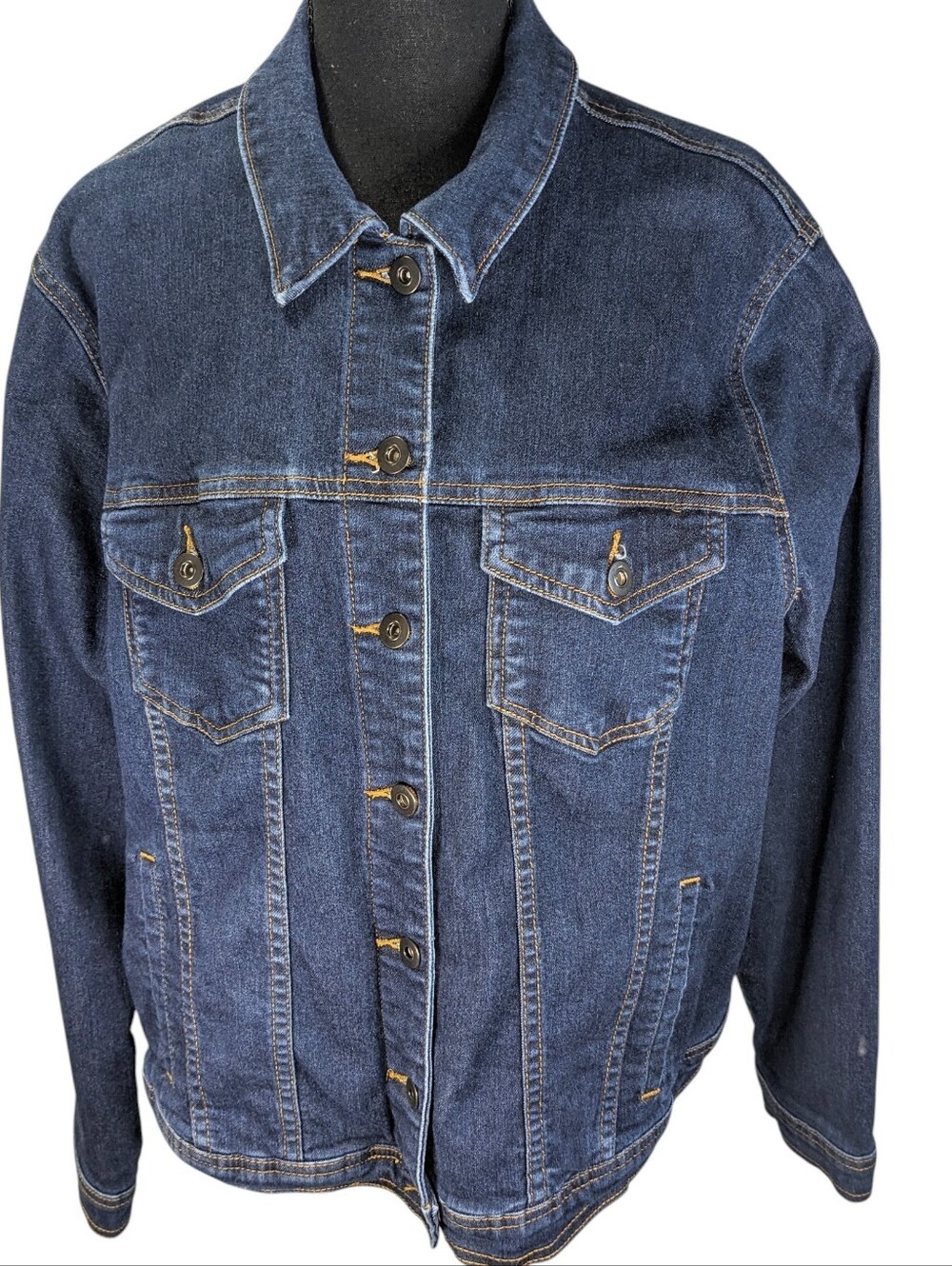 JustFab Women's Dark Blue Denim Jacket Stretchy Demin Comfort Plus Size 2X